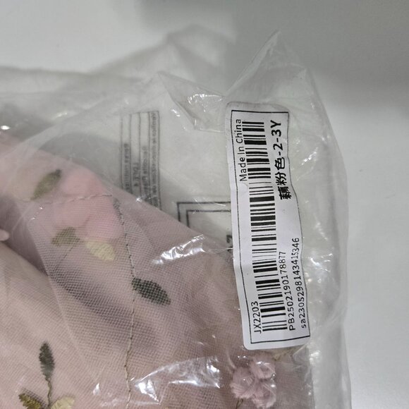 Shein Baby Girls Mesh Embroidery Flower Trim‎ Short Sleeve Dress - Size 2-3Y - Picture 4 of 5